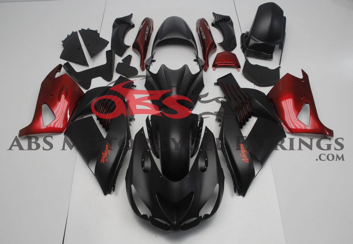 Fairing kit for a Kawasaki Ninja ZX14R (2006-2011) Matte Black & Candy Apple Red