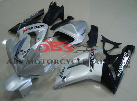 Fairing kit for a Kawasaki ZX6R 636 (2003-2004) Silver & Black