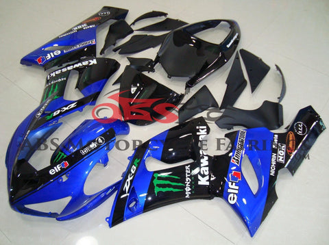 Fairing kit for a Kawasaki ZX6R 636 (2005-2006) Blue & Black Monster