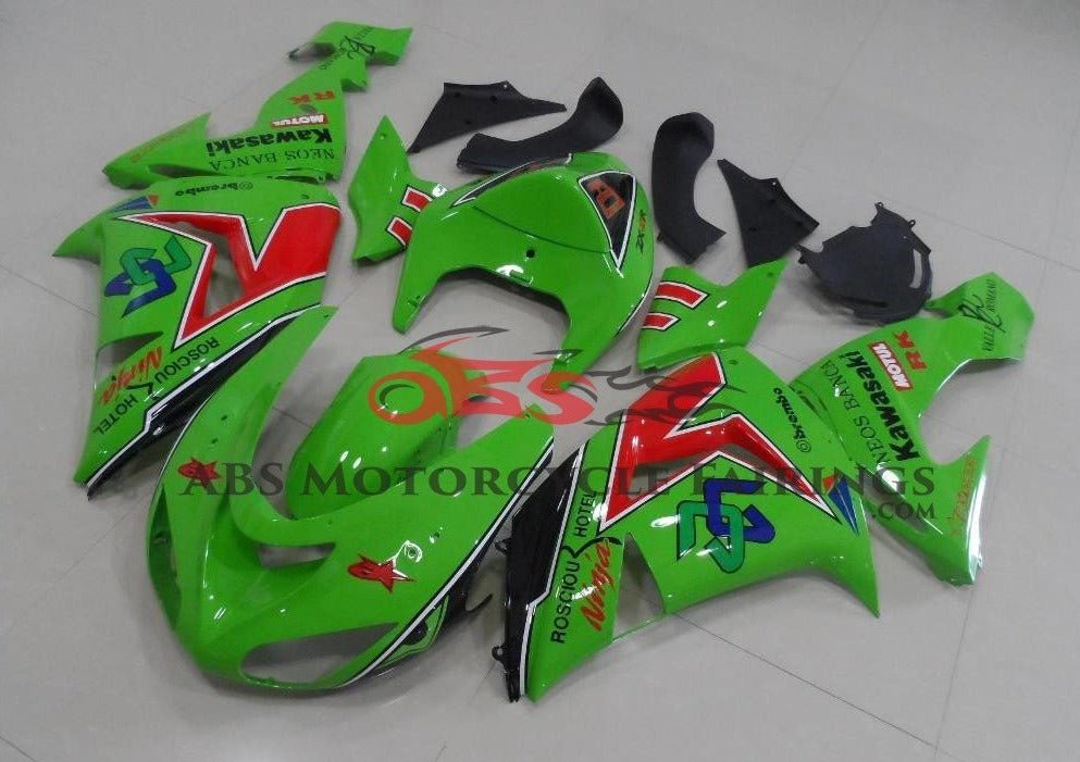 Fairing kit for a Kawasaki ZX6R 636 (2005-2006) Green & Red Neos Banca