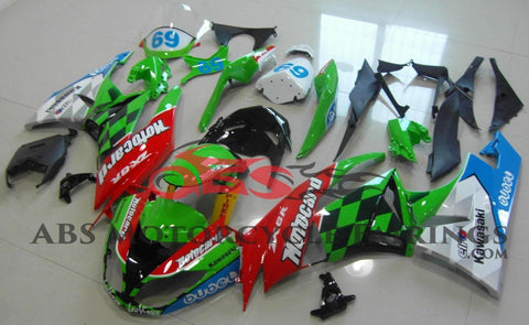 Fairing kit for a Kawasaki Ninja ZX6R 636 (2009-2012) Red, Green, White, Blue & Black Motocard