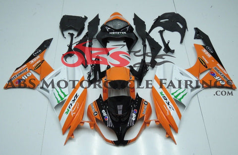 Fairing kit for a Kawasaki Ninja ZX6R 636 (2009-2012) Orange & White Monster Energy