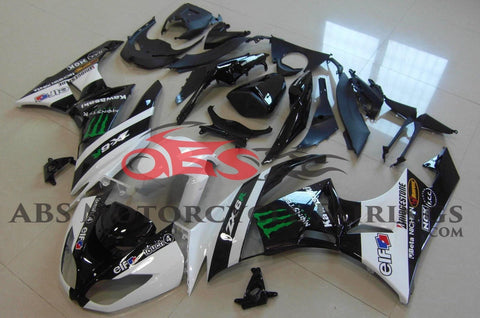 Fairing kit for a Kawasaki Ninja ZX6R 636 (2009-2012) White & Black Monster Energy