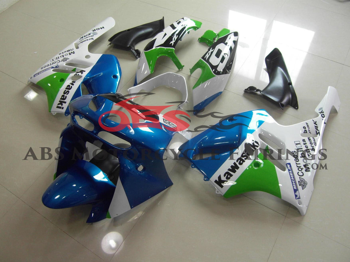 Fairing kit for a Kawasaki ZX-9R (1994-1997) Blue, White & Green