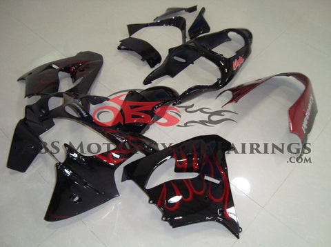 Fairing Kit for a Kawasaki ZX-9R (2002-2003) Candy Apple Red Flames & Black