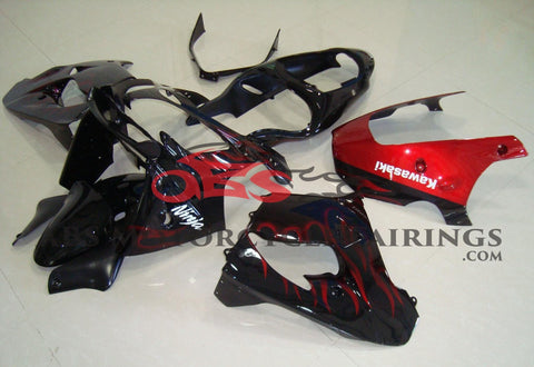 Fairing Kit for a Kawasaki ZX-9R (2000-2001) Black & Candy Apple Red Flames