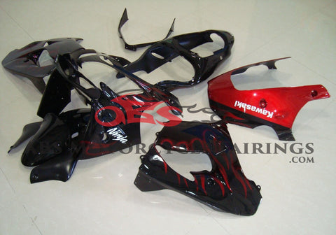 Fairing Kit for a Kawasaki ZX-9R (2002-2003) Black & Candy Apple Red Flames