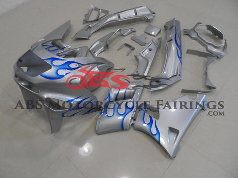 Fairing kit for a Kawasaki ZZR400 (1993-2007) Silver & Blue Flames