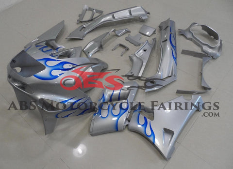 Fairing kit for a Kawasaki ZZR400 (1993-2007) Silver & Blue Flames